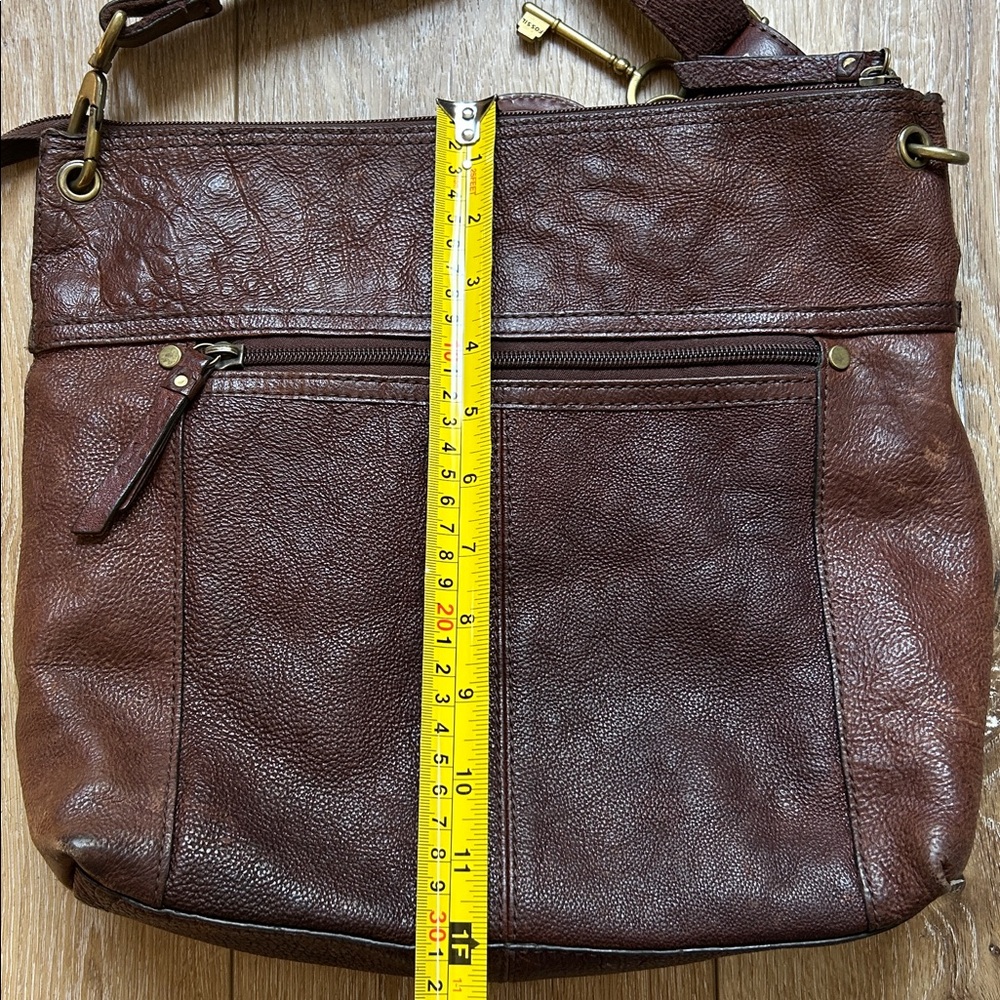 Vintage Fossil 1954 Pebbled Brown Leather Crossbody Shoulder Bag Purse - Picture 6 of 11